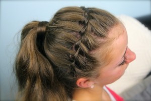 Waterfall Braided Headband into Hair-Wrapped Ponytail