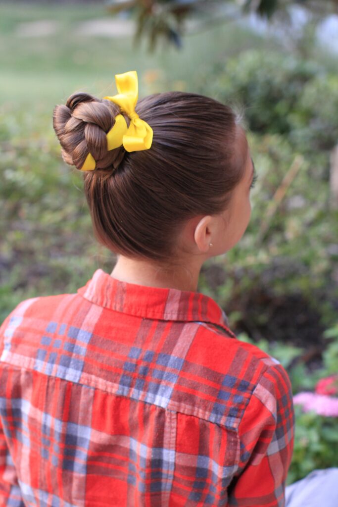 Back side view of the Braided Bun w/Ribbon | Updo Hairstyles