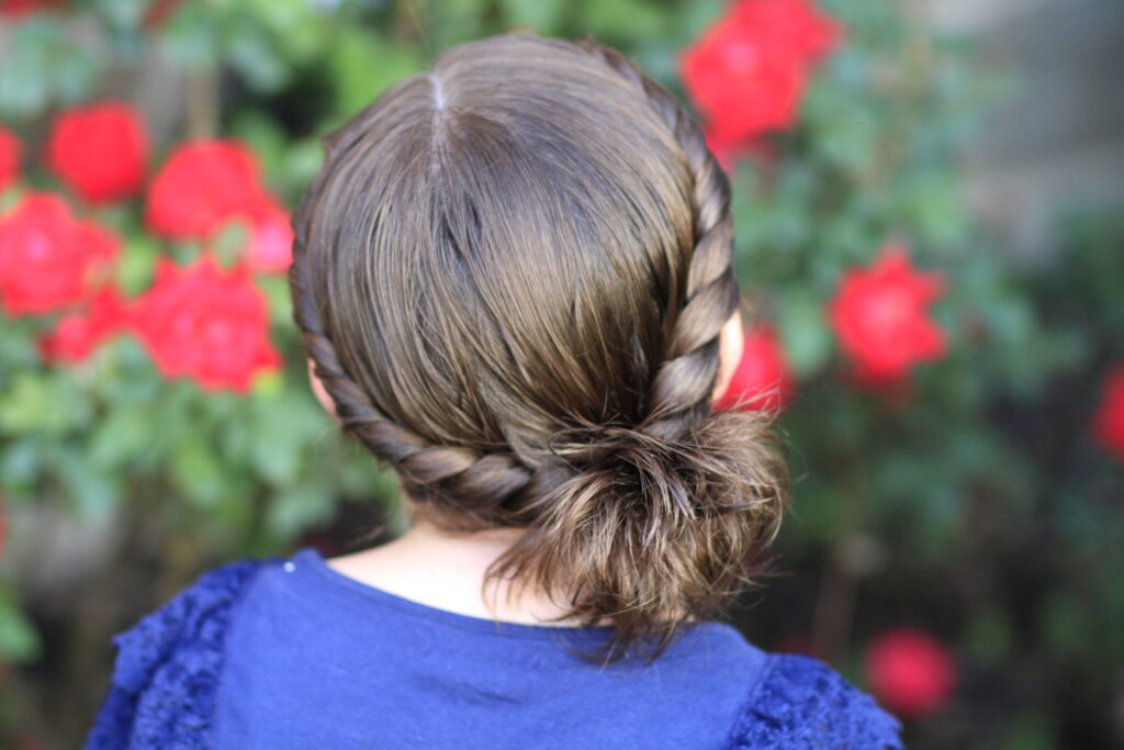 Back view of the Twistbacks into Side Ponytail