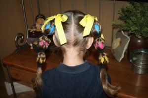 Back view of the Egg Tails hairstyle | Easter Pigtails