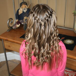 Back view of the Waterfall Braid Hairstyle with Spiral Curls