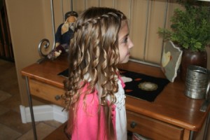 Side right view of the Waterfall Braid Hairstyle with Spiral Curls 