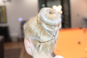 Side view of Cross Braid Sock Bun | Updo Hairstyles