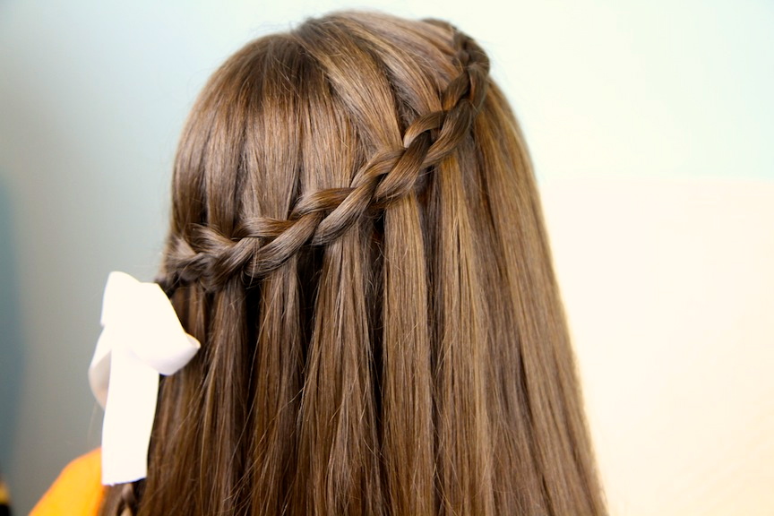 Image of Waterfall braid hairstyle for 7-year-old girls