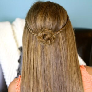 Back view of Cute Braided Flower Tieback | Hairstyles for Long Hair