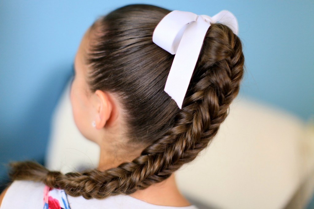 Back view of young girl modeling Box {4-Sided} Fishtail Braid | Cute Braids