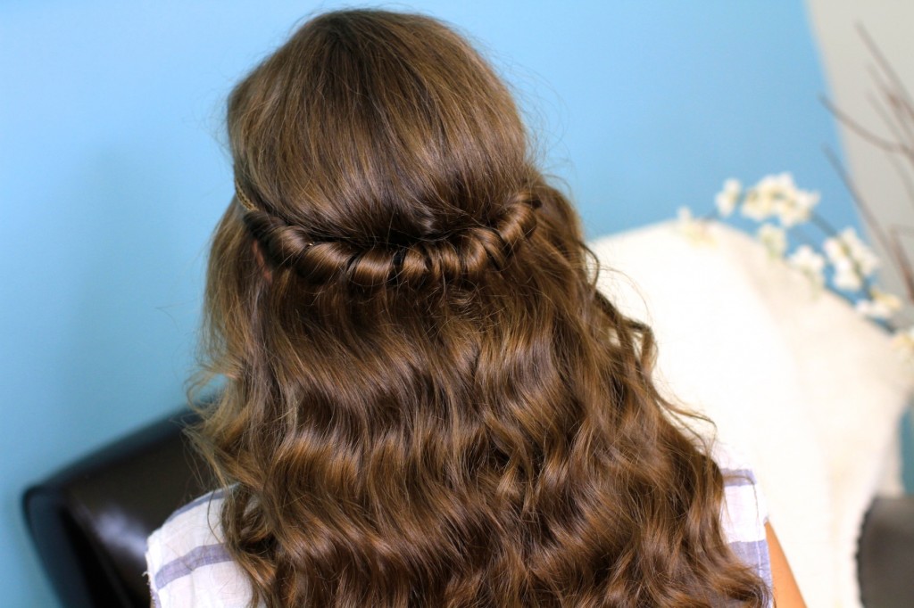 Back view of young girl indoors modeling Headband Twist | Half-Up Half Down Hairstyles