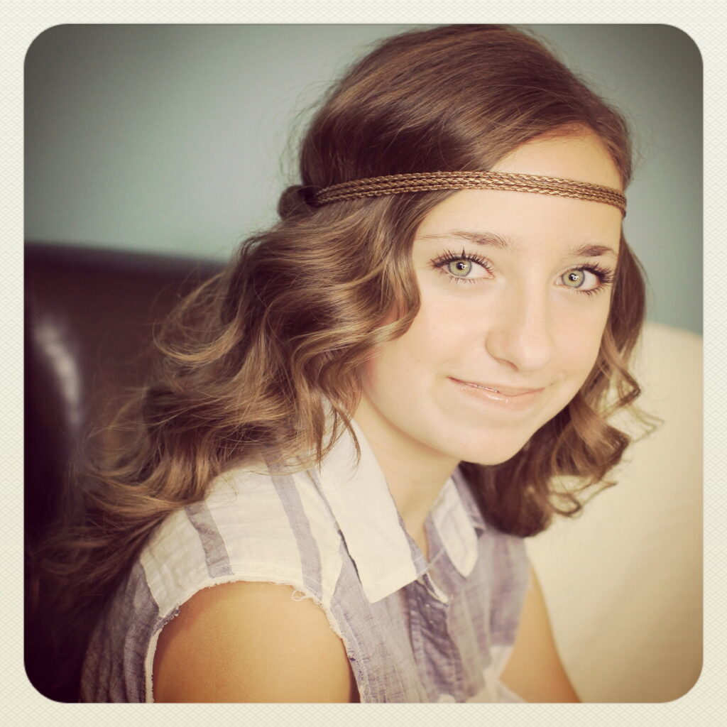 Portrait of young girl indoors modeling Headband Twist | Half-Up Half Down Hairstyles