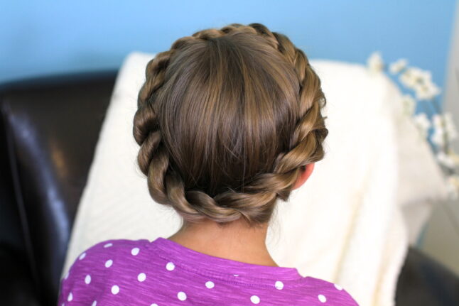 Back view young girl modeling Crown Rope Twist Braid | Updo Hairstyles