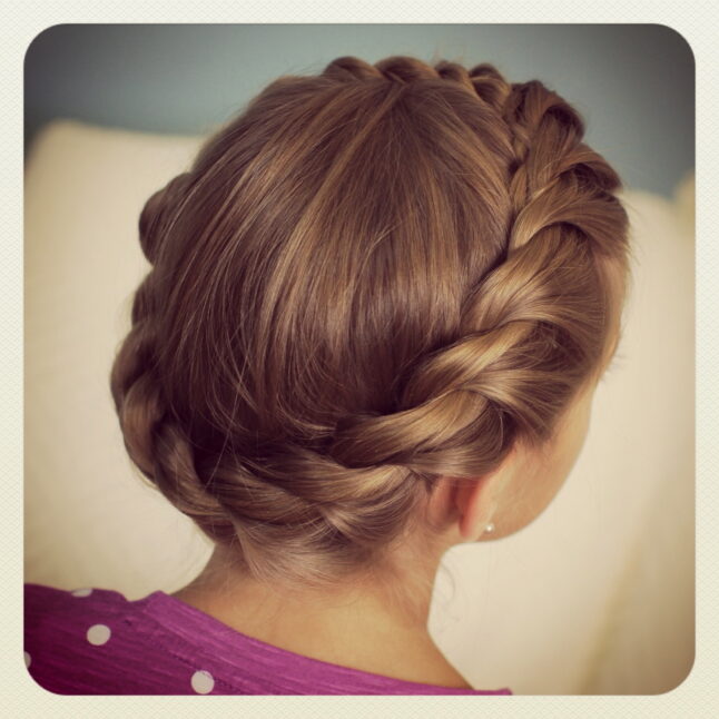 Back view young girl modeling Crown Rope Twist Braid | Updo Hairstyles