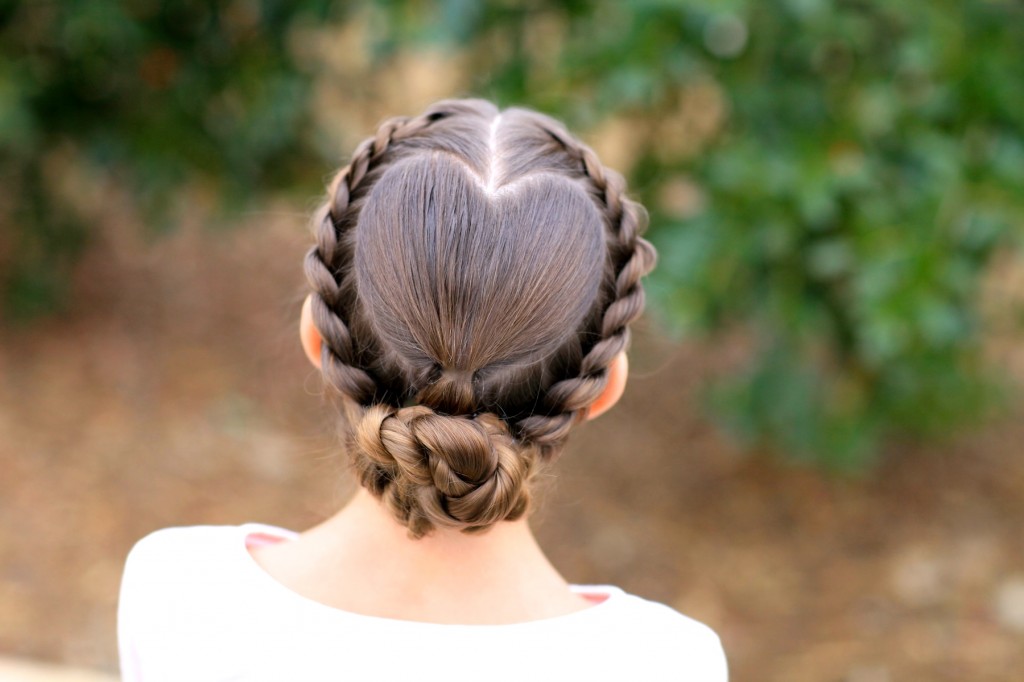 Young girl outside modeling Rope Twisted Heart | Valentine's Day Hairstyles (Back)