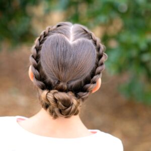 Young girl outside modeling Rope Twisted Heart | Valentine's Day Hairstyles (Back)