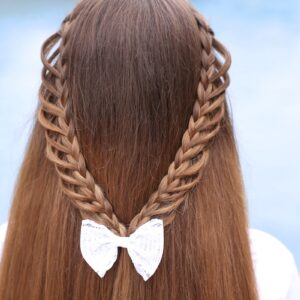 Young girls outside by the pool modeling Half-Loop Braidback (Back)