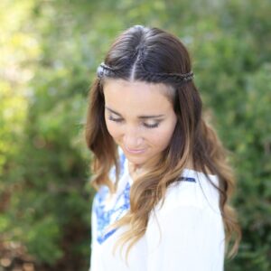 Woman outside modeling Boho Lace Tieback | Bohemian Chic Hairstyles