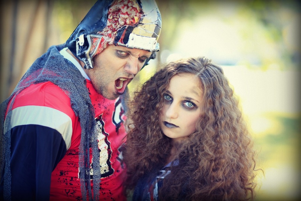 Young girl wearing Zombie Cheerleader costume | Halloween Hairstyles