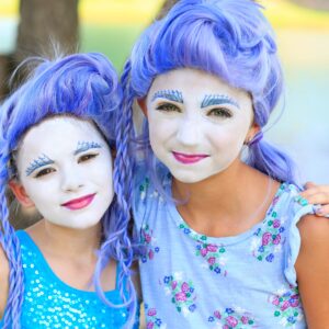 Young girls dressed up as Monster High's Sirena Von Boo | Halloween Hairstyles