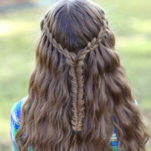 Young girl outside modeling Scissor Waterfall Braid Combo