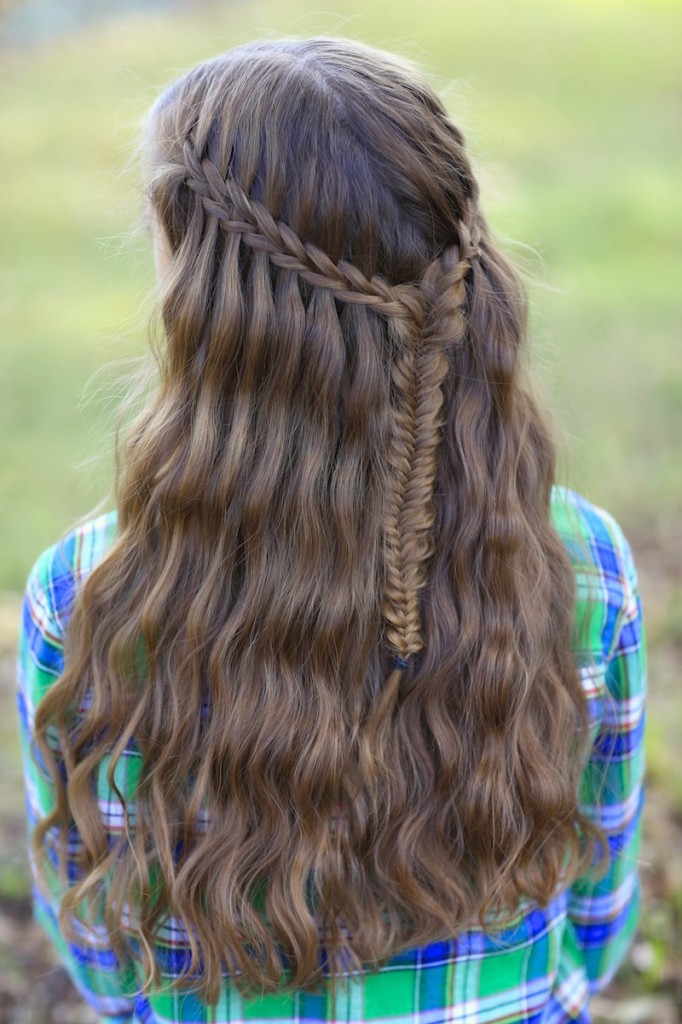 Young girl outside modeling Scissor Waterfall Braid Combo