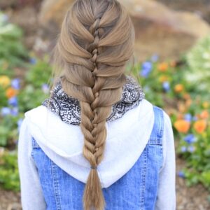 Young girl outside modeling Waterfall Twist & Mermaid Braid Combo