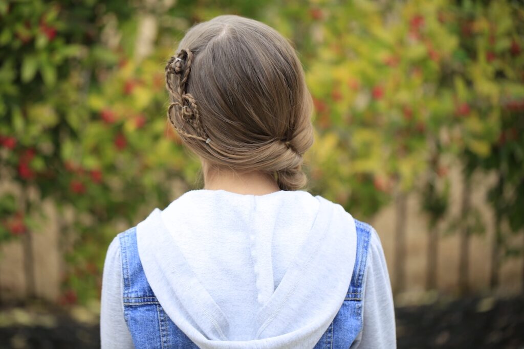 Little girl outside modeling Cute Heart Accents | Valentine's Day Hairstyles