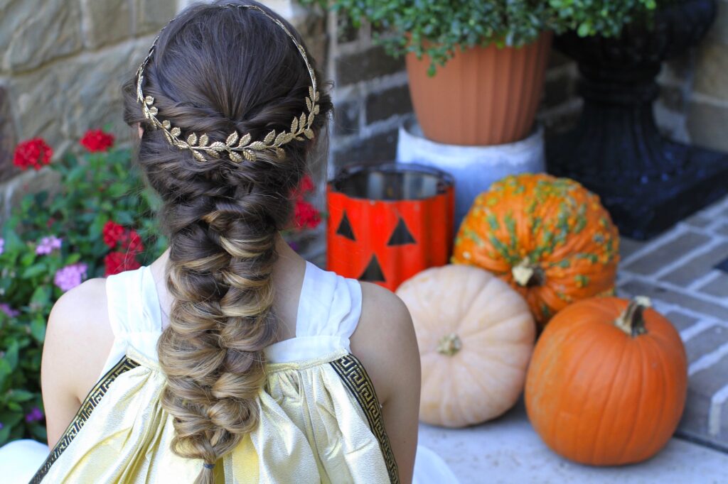 Young girls wearing Greek Goddess costume | Long Hairstyles | Halloween Hairstyles