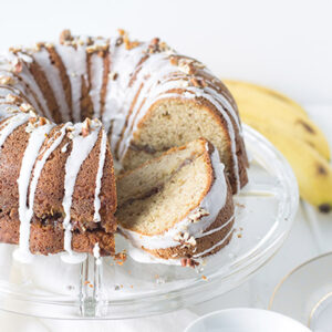 Banana Pecan Coffee Cake- a moist coffee cake with a brown sugar and pecan filling.