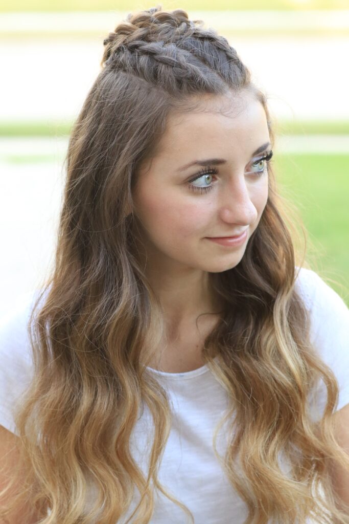 Portrait of young girl modeling Half-Up Rosette Combo | Homecoming Hairstyles