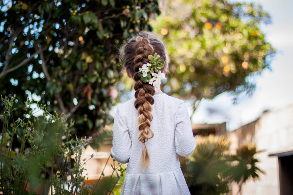 spring braids with flowers