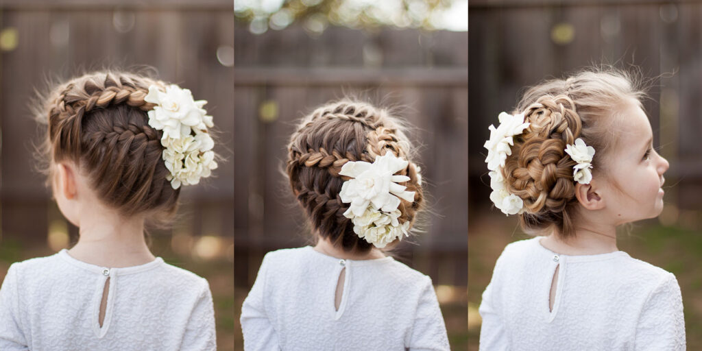 Braided updo with flowers