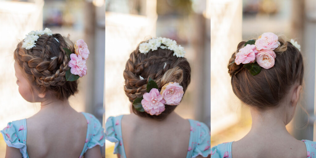 bridal updo with flowers