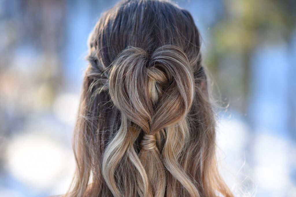 Close up of "Half Up Heart Bun" hairstyle
