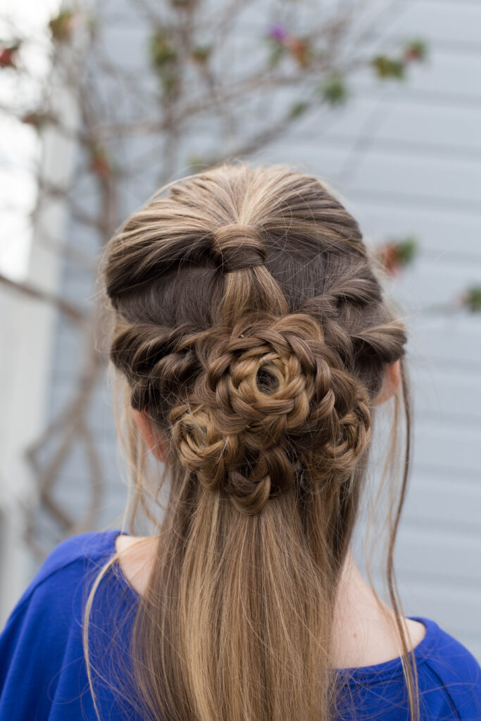 Close up of the "Flower Half-Up" hairstyle