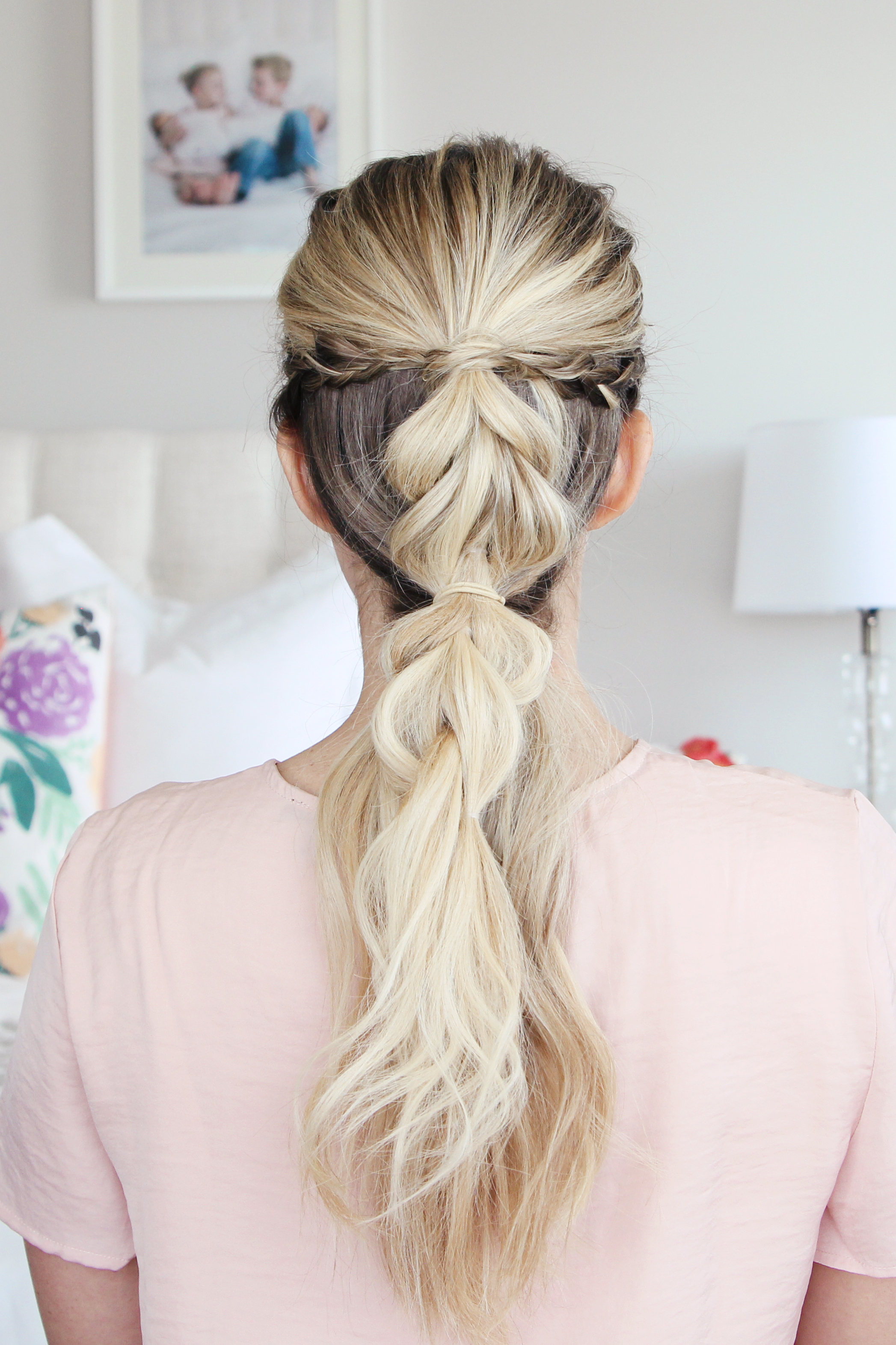 Woman with ponytail hairstyle tied back with a rubber band Stock Photo   Alamy