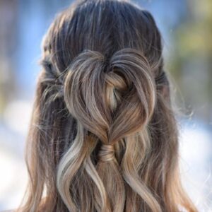 Close up of "Half Up Heart Bun" hairstyle