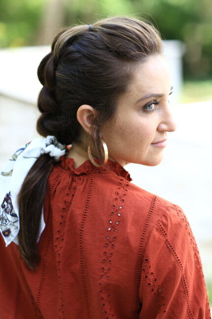 Side view of woman modeling Strand Pull-Thru-Braid