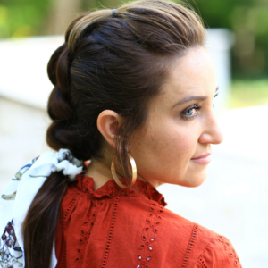 Side view of woman modeling Strand Pull-Thru-Braid