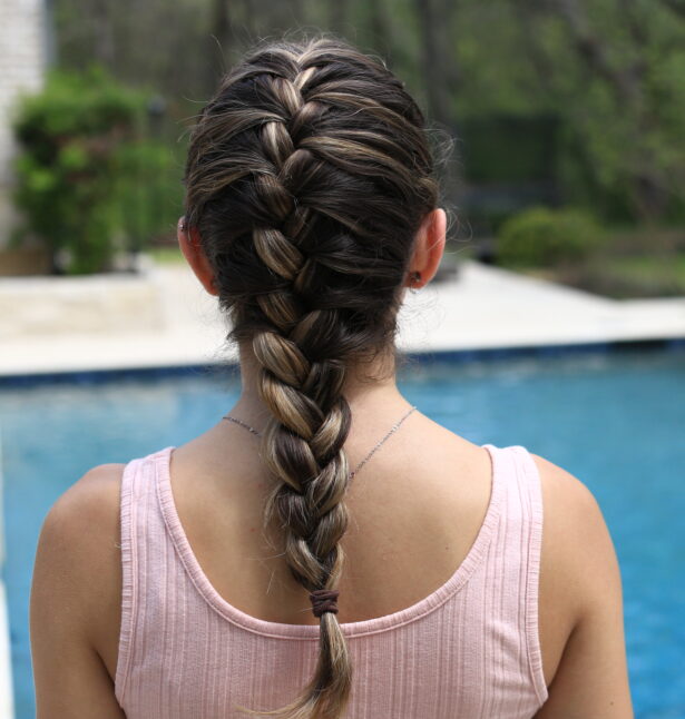 Girl makeup face braided long hair. French braid. Professional hair care  and creating hairstyle. Braided hairstyle. Beautiful young woman with  modern hairstyle. Beauty salon hairdresser art Stock Photo - Alamy